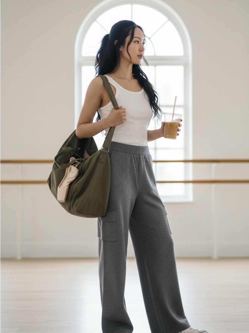 Womenโs XS Gray Knit Cargo Pants Wide Leg Cropped Pull On Utility Wool Look